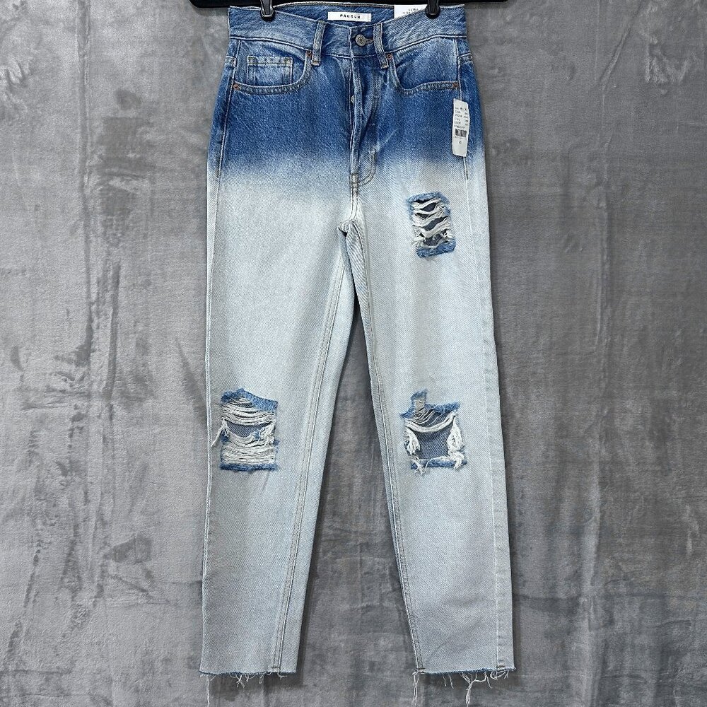 PacSun Ultra High Rise Slim Jeans Ombre Button Fly Distressed Sz 23